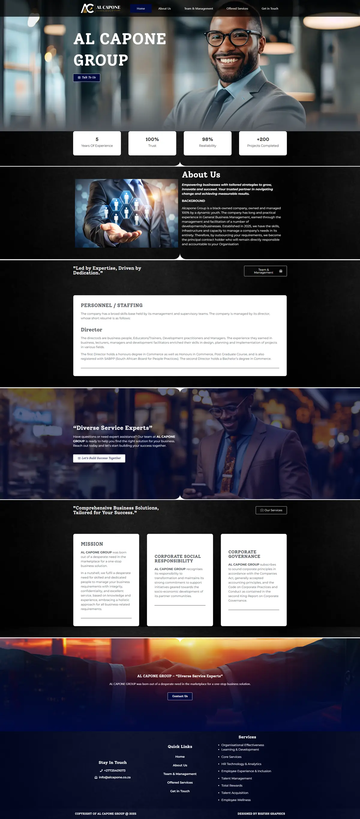 Al Capone Group website homepage designed by Bigfish Graphics