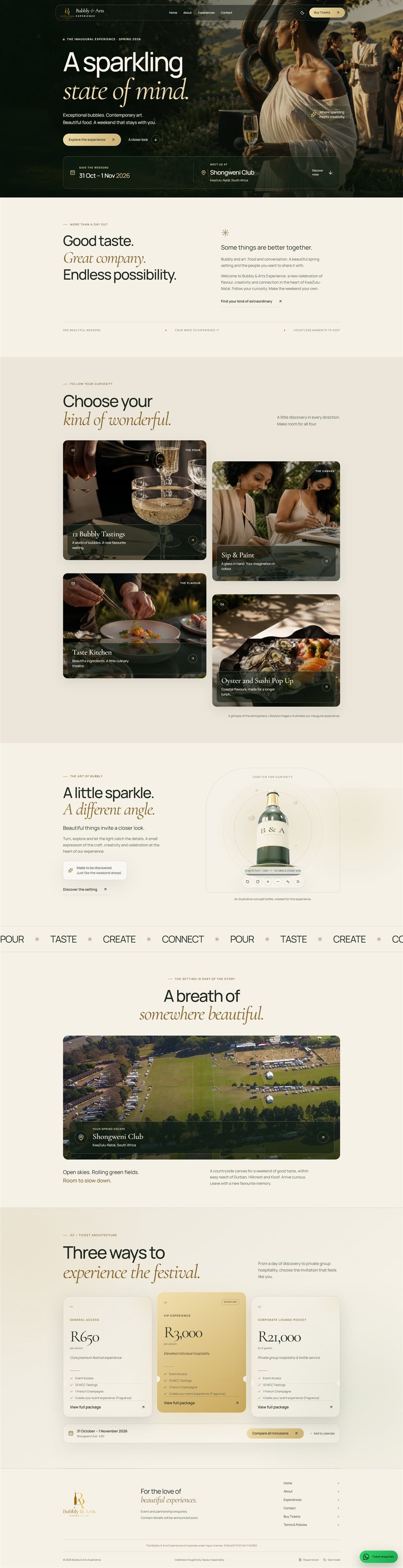 Bubbly & Arts Experience website homepage designed by Bigfish Graphics