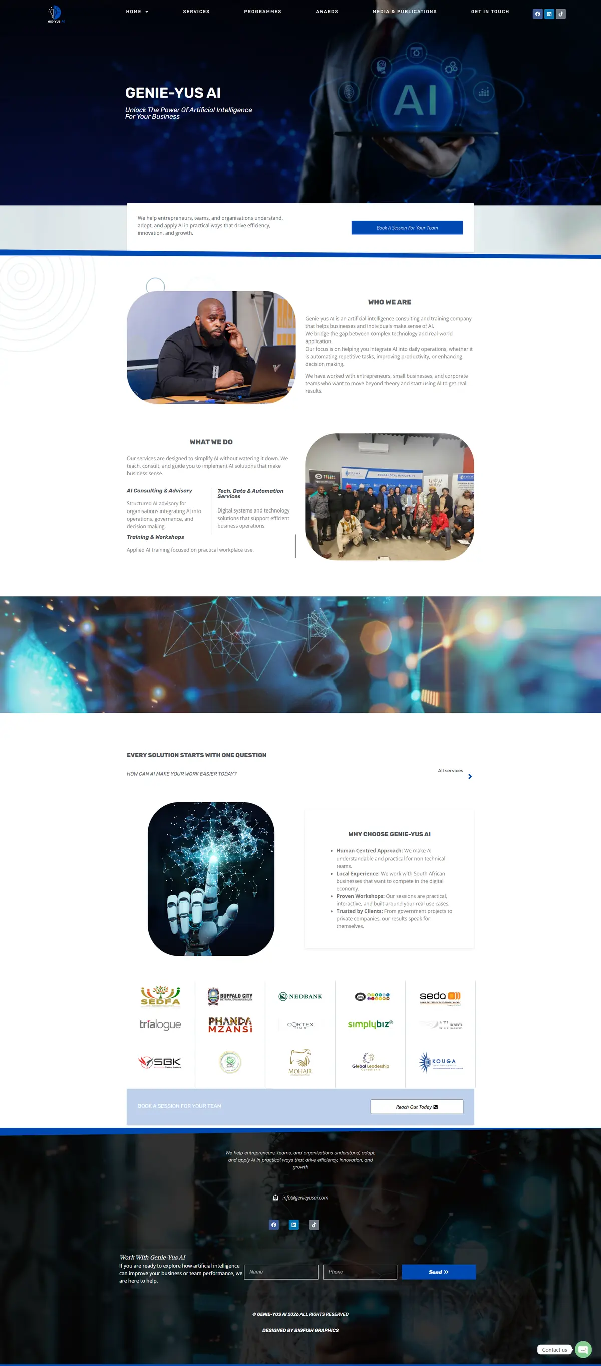 Genie-Yus AI website homepage designed by Bigfish Graphics