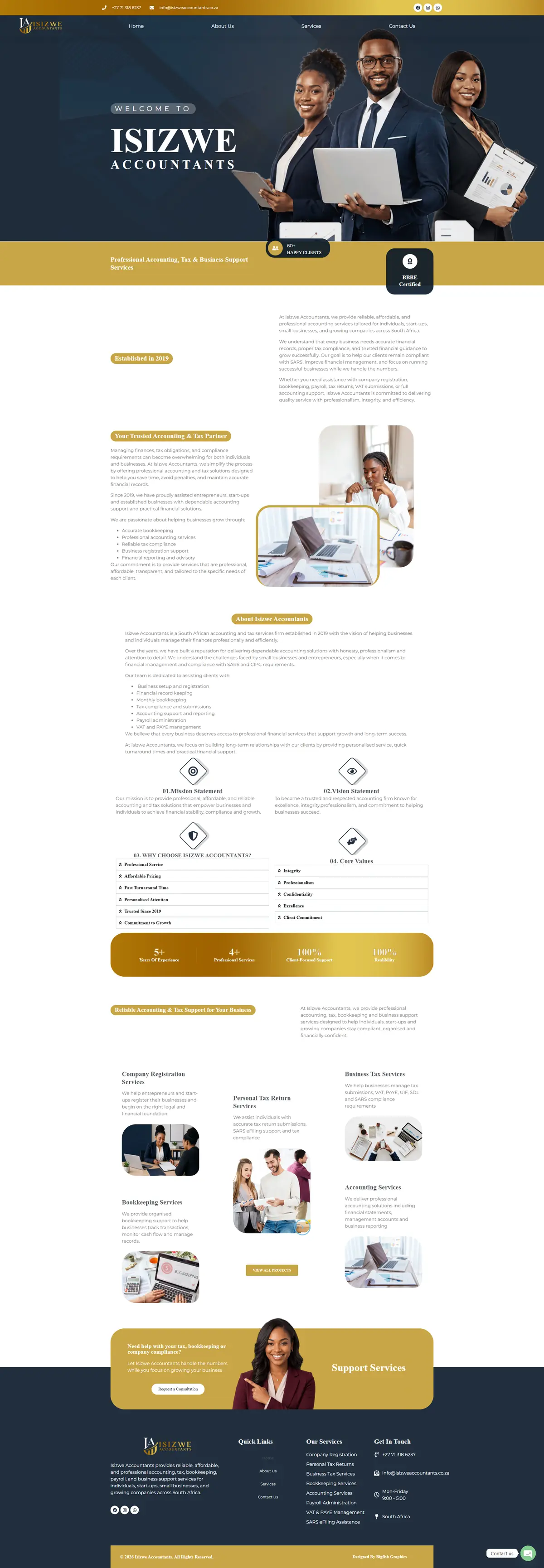 Isizwe Accountants website homepage designed by Bigfish Graphics
