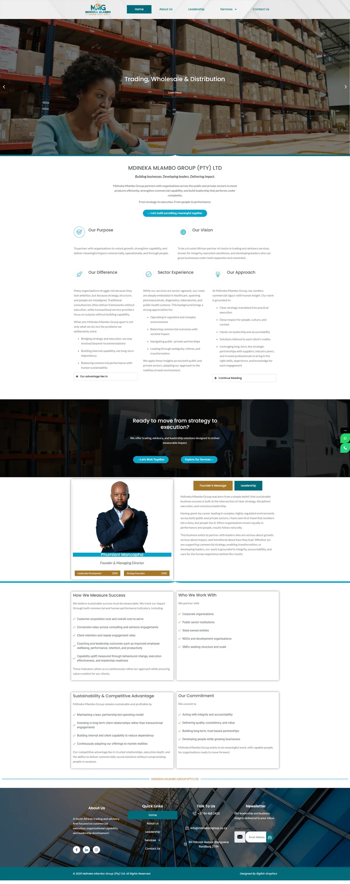 Mdinekam Group website homepage designed by Bigfish Graphics
