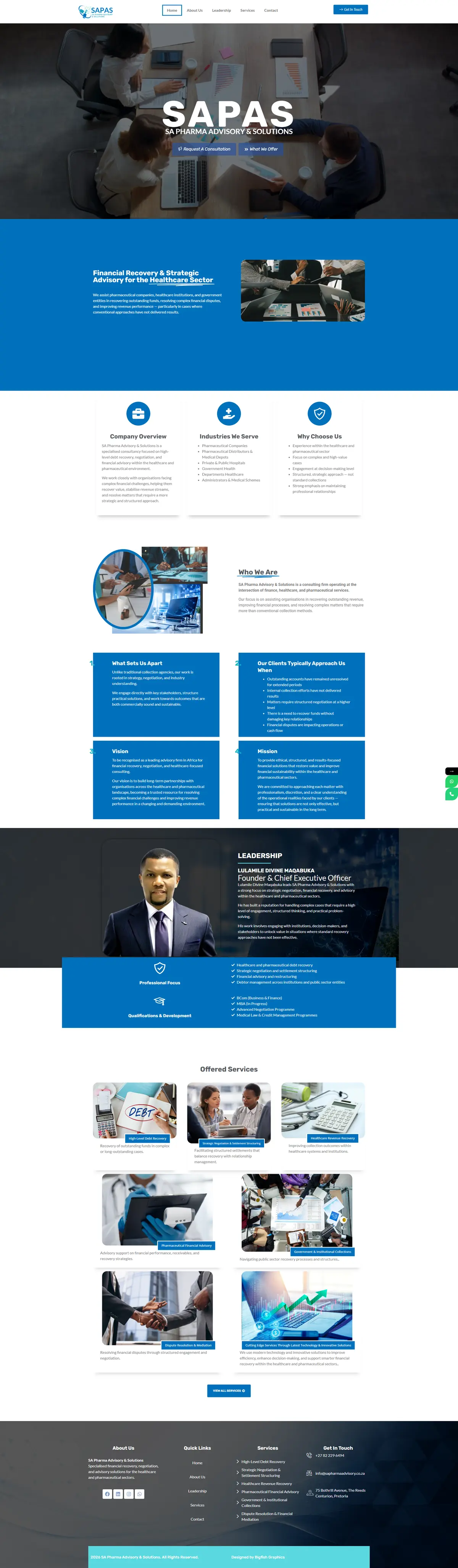 SA Pharma Advisory website homepage designed by Bigfish Graphics